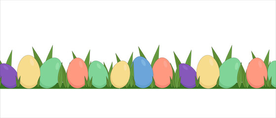 seamless pattern of colored easter eggs and fresh green grass