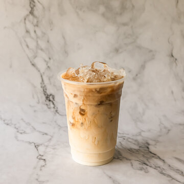Iced  latte coffee on marble background