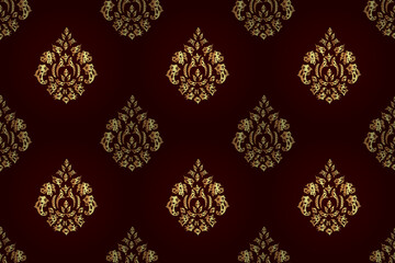 seamless raster pano pattern with vintage golden elements