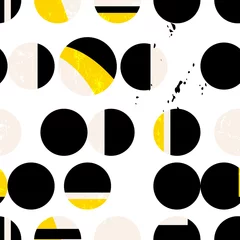Poster seamless geometric pattern background, retro style, with circles, paint strokes and splashes © Kirsten Hinte