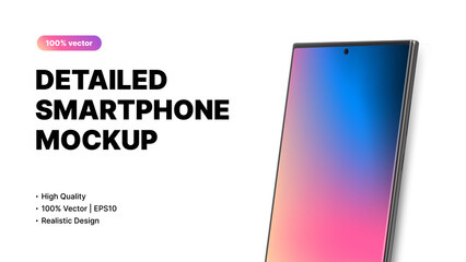 Editable Smartphone Mockup. Detailed Device Design on White Background. Vector illustration