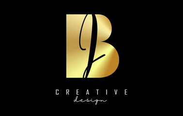 Golden letters Bi Logo with a minimalist design and negative space. Letters B and i with geometric and handwritten typography.