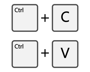 Ctrl C, Ctrl V keyboard buttons, copy and paste key shortcut. Black and white computer icons. Vector illustration