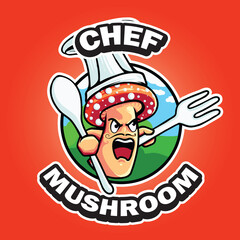 Mushroom Chef Cartoon Character Mascot Logo Vector Illustration