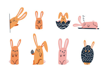 a set of funny Easter bunnies in different poses
