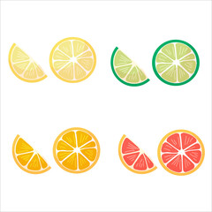 A set of summer treats. Citrus fruits. orange, lemon, lime and grapefruit. Vector illustration isolated on white background.
