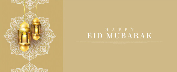 Fototapeta na wymiar Luxury eid mubarak holiday banner with islamic decoration