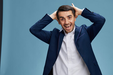 handsome businessman happy mood hands behind head posing self-confidence business and office concept