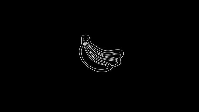 white linear bananas silhouette. the picture appears and disappears on a black background.