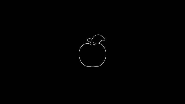 white linear apple silhouette. the picture appears and disappears on a black background.