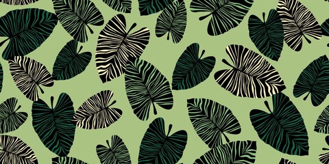 Trendy tropical palm leaves seamless pattern