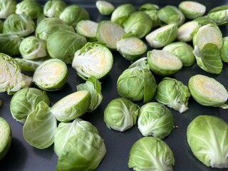 Green cabbage cut into half.