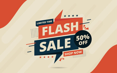 Flash sale banner design template with 3d editable text effect
