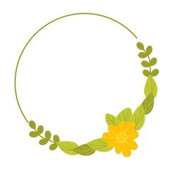 Round frame with willow tulips and leaves. Vector illustration in a flat style isolated on a white background