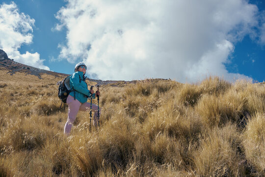 Woman hiking in mountains in mexico