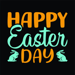 Happy easter day, Hand-drawn colorful lettering happy Easter with bunny on black background. Perfect for t-shirt, poster Vector file.