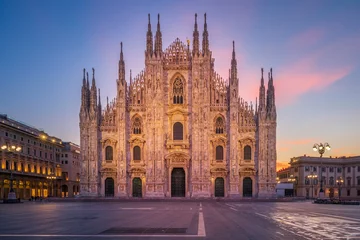 Foto auf Acrylglas Duomo , Milan gothic cathedral at sunrise,Europe.Horizontal photo with copy-space. © robertobinetti70