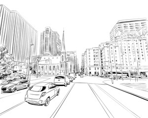 Ottawa. Canada. Hand drawn. Unusual Street sketch, vector illustration