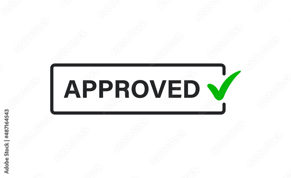 Poster approved label banner stamp with check mark icon green yes. tick checkmark icons symbol