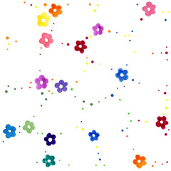 Pattern of colorful watercolor spring flowers on white background. Watercolor illustration. Spring holiday card. Perfect for greeting card, invitation, postcard, print.