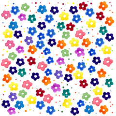 Pattern of colorful watercolor spring flowers on white background. Watercolor illustration. Spring holiday card. Perfect for greeting card, invitation, postcard, print.