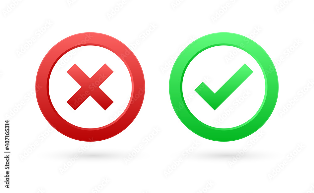 Poster checkmark icon button tick and cross signs. check icon circle buttons - green and red checkmark button checklist symbols. check mark icon - voting check mark - checklist checkmark - approved checkmark