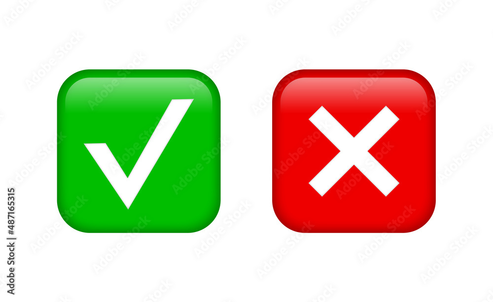 Poster checkmark icon button tick and cross signs. check icon square buttons - green and red checkmark button checklist symbols. check mark icon - voting check mark - checklist checkmark - approved checkmark