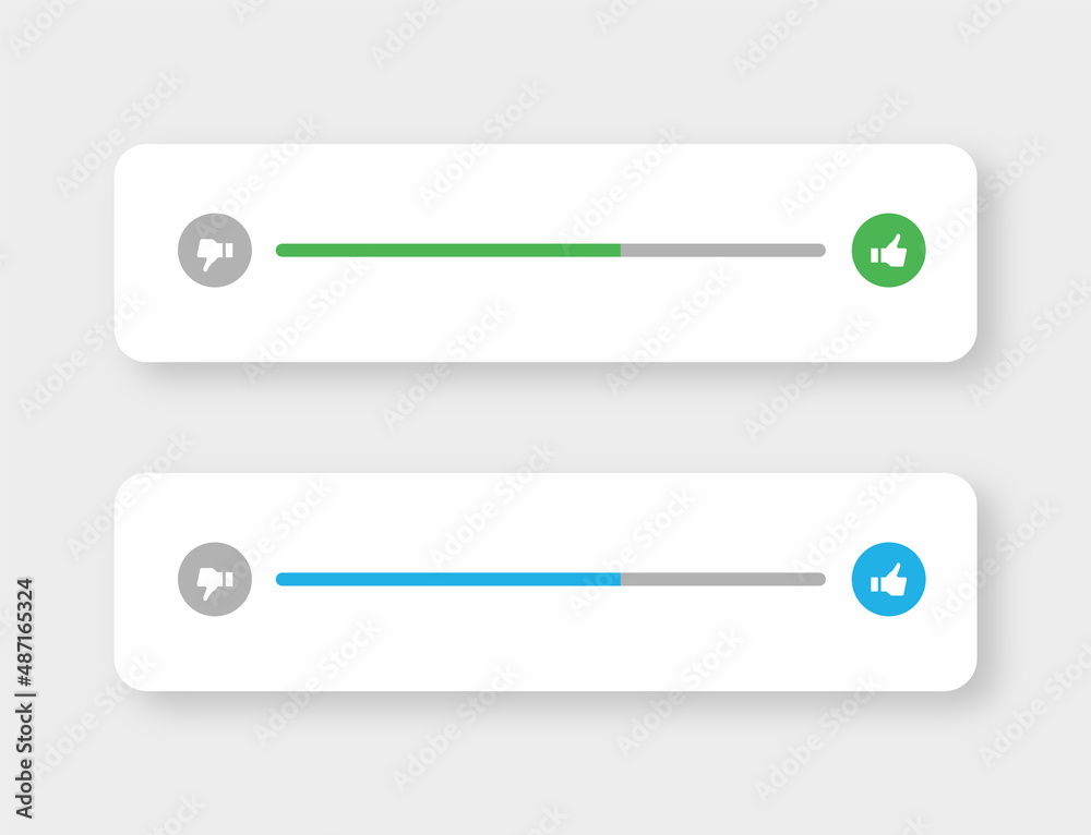 Poster Like and dislike icons feedback counter slider with thumbs up and thumb down icon or rumble slide button for apps and website