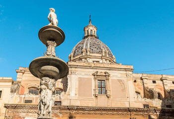Fototapeta na wymiar The Dome of the Saint Catherine church on the Pretoria square in Palermo, Sicily, Italy