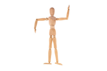wooden man spread his arms isolated on white background