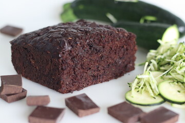 Zucchini chocolate cake. Moist double chocolate cake with grated zucchini, coco powder, chocolate and chocolate chips