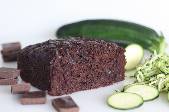 Zucchini chocolate cake. Moist double chocolate cake with grated zucchini, coco powder, chocolate and chocolate chips