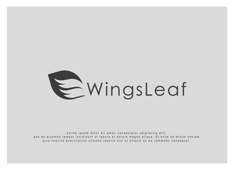 Wings Logo. Leaf Symbol with Wings Icon Negative Space. Flat Vector Logo Design Template Element.