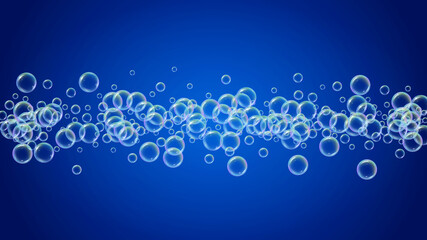 Shampoo bubble. Detergent bath foam, suds and soap for bathtub. 3d vector illustration concept. Aqua fizz and splash. Realistic water frame and border. Rainbow colorful liquid shampoo bubble.