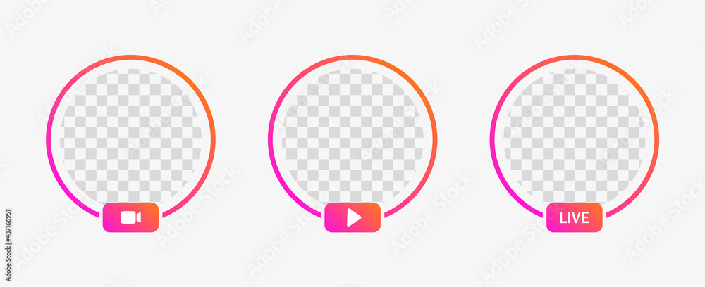 Aufkleber story live frame , social media icon avatar. live video streaming - profile gradient circle with use