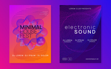 Fototapeta premium Neon dj party flyer. Electro dance music. Techno trance. Electronic sound event. Club fest poster.