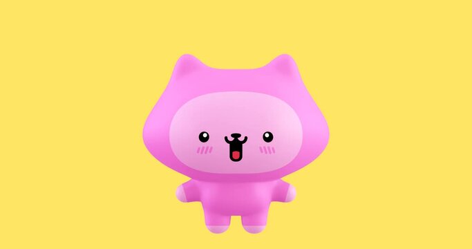 Funny Looped cartoon kawaii cat character. Cute emotions and move animation. 4k video