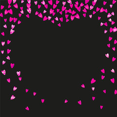 Valentine background with red glitter hearts. February 14th day. Vector confetti for valentine background template. Grunge hand drawn texture. Love theme for poster, gift certificate, banner.