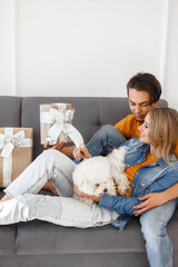 guy gives a gift to a girl