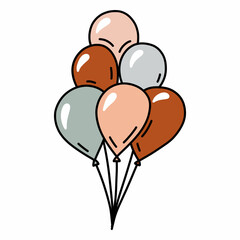 Festive balloons for birthday or party. Bunch of balls. Hand drawn vector illustration in doodle style. Isolated element on a transparent background