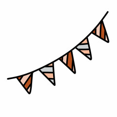 Festive triangular garland flags. Hand drawn vector illustration in doodle style. Isolated element on a transparent background