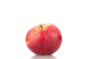 Fototapeta na wymiar One ripe red apple, macro, isolated on white background.