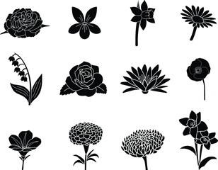 Monthly Birth Flower Clipart Art - Silhouette / Stamp
