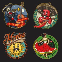 Fototapeta na wymiar Mexican leisure colorful emblems set