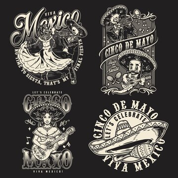 Monochrome badges set with Mexican musicians