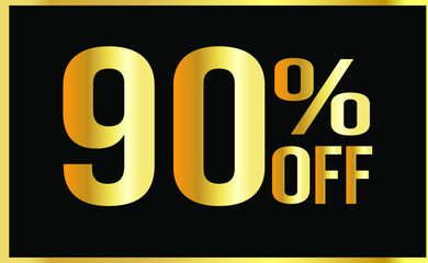 90% off. Golden numbers with black background. Luxury banner for shopping, print, web, sale 3d illustration