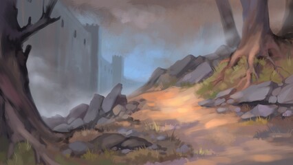 Landscape with path and stones, digital painting