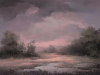 Landscape with swamp, digital painting