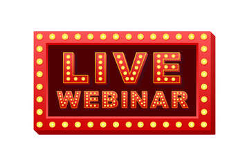 Retro light text live webinar. Retro light bulb. Vector stock illustration