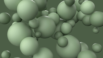 Green pastel background with spheres. 3d render illustration